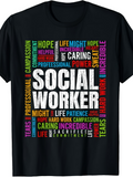 Men's T-Shirt Social Worker Inspiring Words Surrounded By Colorful Motivational Text Graphic