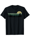 Men's T-Shirt Golden Moonlight Over Shadowy Evergreen Forest Landscape