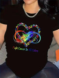 Women's T-Shirt Fight Cancer In All Colors Heart Ribbon Motif With Colorful Feathers Surrounded By Bright Awareness Symbols