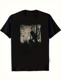 Men's T-Shirt Enchanted Woodland Mist With Dark Silhouetted Fairy In Shadows