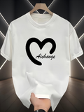 Men's T-Shirt Flowing Black Heart With Handwritten Accent On White T Shirt