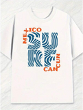 Men's T-Shirt Mexico Cancun With Abstract Blue Wavy Pattern And Bold Letters Surf