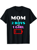 Men's T-Shirt Mom Of Two Boys And One Girl With Red Low Battery Icon T Shirt