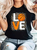 Women's T-Shirt Leopard Print Block Letters With Orange Basketball Love