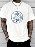 Men's T-Shirt Ancient Mystic Symbols Within Circle Line Art Graphic Emblem