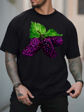 Men's T-Shirt Vivid Green Leaves And Lush Ripe Blackberries Under Soft Shaded Light Blackberry