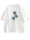 Men's T-Shirt Three Blue Blossoms With Slender Green Stems Centered Delicate Flower