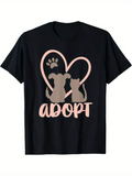 Men's T-Shirt Adopt Silhouetted Dog And Cat With Heart Paw Print