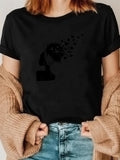 Women's T-Shirt Butterflies Transforming In Silhouette From Woman Profile Under Dark Sky