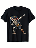 Men's T-Shirt Cartoon Dancing Skeleton Pirate With Classic Pirate Hat