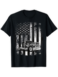 Men's T-Shirt Grunge American Flag With Bold Stripes Behind Classic Vintage Truck