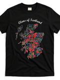 Men's T-Shirt Clans Of Scotland Multicolored Map Lines With Scottish Regions Illustration