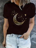 Women's T-Shirt Golden Night Sky With Stars And Ornamental Crescent Moon