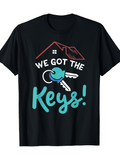 Men's T-Shirt We Got The Keys With Blue House Outline And Shiny Metal Keys