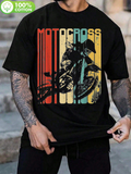 Men's T-Shirt Motocross Stripe Design With Vintage Colored Dirt Bike Rider