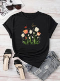 Women's T-Shirt Butterflies And Bees Among Tulips In Lush Spring Meadow Flower