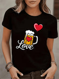 Women's T-Shirt Love With Foamy Beer Mug And Floating Red Heart