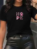 Women's T-Shirt Hope With Leopard Pink Ribbon Cancer Awareness Letters