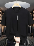 Men's T-Shirt Minimalist Vertical Stripes Design With Contrasting Monochrome Lines Centered Shirt