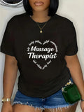 Women's T-Shirt Massage Therapist Heart Words With Cursive Text And Black Cotton T Shirt