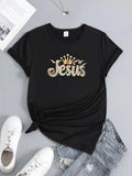 Women's T-Shirt Gold Crown With Sparkling Lettering And Artistic Jesus Script