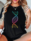 Women's T-Shirt Colorful Dotted Spectrum With Vibrant Gradient Artistic Dna Helix Pattern