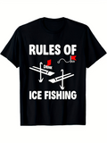 Men's T-Shirt Rules Of Ice Fishing Black And White Graphic With Fishing Rods And Red Flags