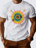 Men's T-Shirt Vibrant Radiating Color Burst Within Concentric Energy Circles Sun