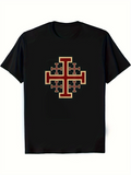 Men's T-Shirt Vintage Bold Outlined Pattern With Layered Old Cross Motif