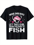 Men's T-Shirt Move Over Boys Pink Heart With Fishing Rod Water Splash Fish