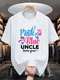 Men's T-Shirt Pink Or Blue Uncle Loves You With Colorful Baby Footprints Design