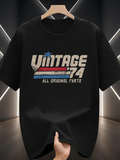 Men's T-Shirt Vintage 74 With Red Blue Stripe Star Black T Shirt