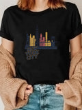 Women's T-Shirt New York City Skyline With Colorful Buildings At Night