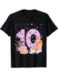 Women's T-Shirt Colorful Birthday Confetti With Cats And Cake Under Number Ten