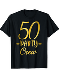 Men's T-Shirt Golden Celebration Script Party Crew Black Shirt