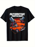 Men's T-Shirt Automotive Paintologist Classic Red Cars And Spray Guns Under Geometric Lines