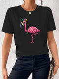 Women's T-Shirt Playful Pink Flamingo Wearing Colorful Jester Hat And Necklace Flamingo
