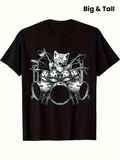Men's T-Shirt Fierce Cat Playing Drums With Dynamic Sticks And Energetic Drumset