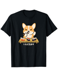 Men's T-Shirt Happy Corgi With Sushi At Wooden Dining Table