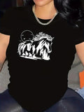 Women's T-Shirt Wilderness Moon Shadows With Trees Flowing Silhouette Majestic Horse