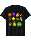 Men's T-Shirt Smiling Cartoon Fruit Characters With Playful Expressions Among Fresh Produce