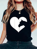 Women's T-Shirt Large White Heart With Horse Head Silhouette Graphic Centralized Horse