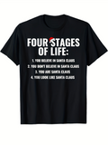 Men's T-Shirt Four Stages Of Life Funny Santa Claus List On Black T Shirt