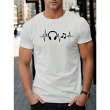 Men's T-Shirt Sound Waves With Headphones And Musical Note Melody