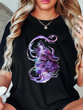 Women's T-Shirt Violet Swirling Mist With Ethereal Hues Around Howling Wolf