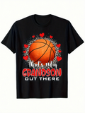 Men's T-Shirt Thats My Grandson Out There Surrounded By Red Hearts And Leopard Print Basketball