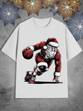 Men's T-Shirt Festive Night Basketball Action With Santa Claus Dribbling A Ball