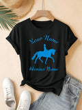 Women's T-Shirt Your Name With Glowing Blue Equestrian Rider And Elegant Horse Silhouette