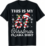 Women's T-Shirt This Is My Christmas Pajama Shirt Festive Candy Cane With Falling Snowflakes