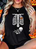 Women's T-Shirt Cute Skeleton Baby With Heart Inside Halloween Black Shirt